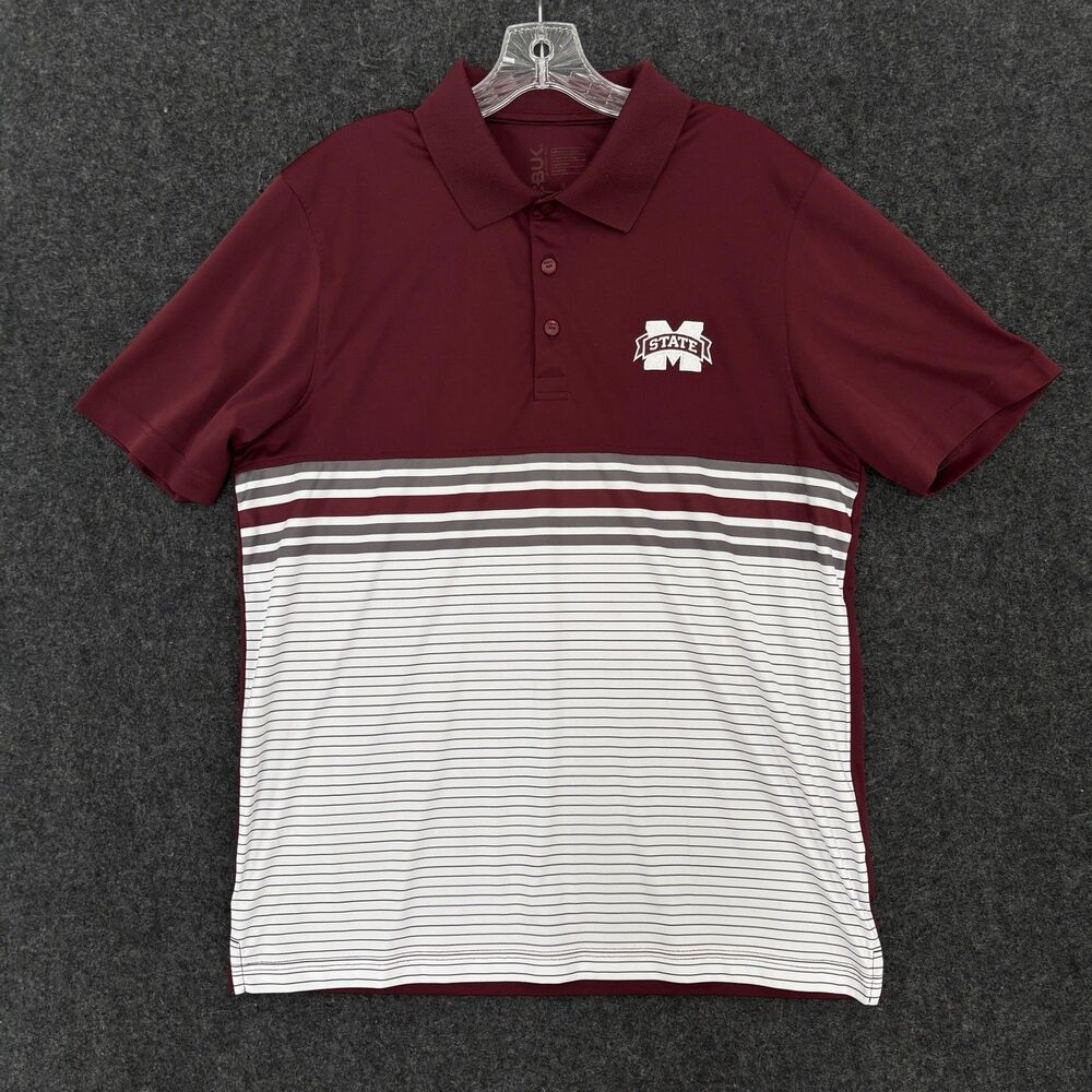 Mississippi State Bulldogs Polo Shirt Men's Large Maroon White Golf Wicking C&B